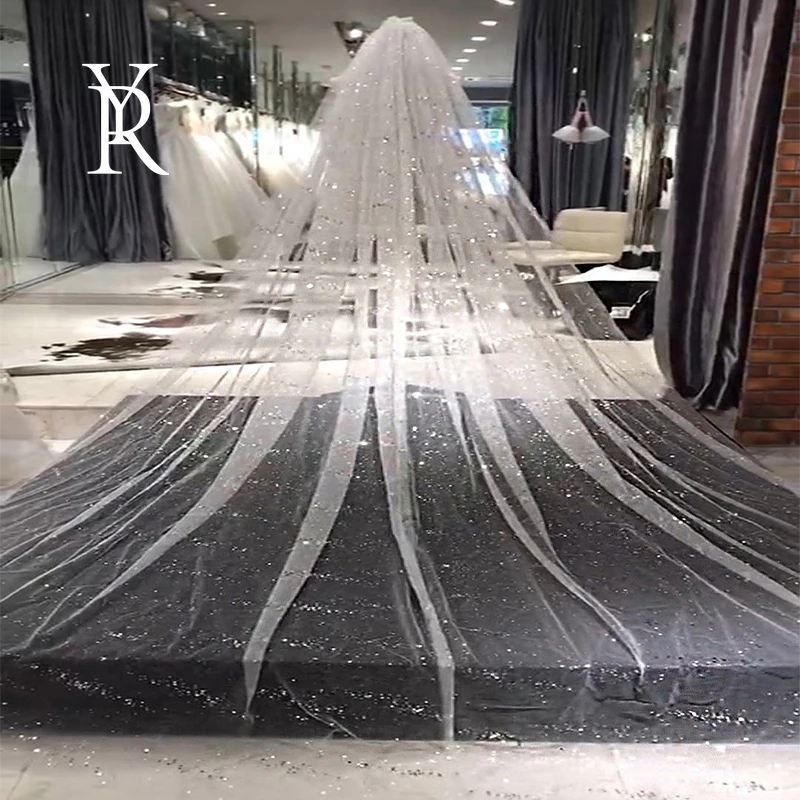 

YILIBER 3m single layer veil champagne gold bronzing sequins retro luxury wedding accessories bridal veil