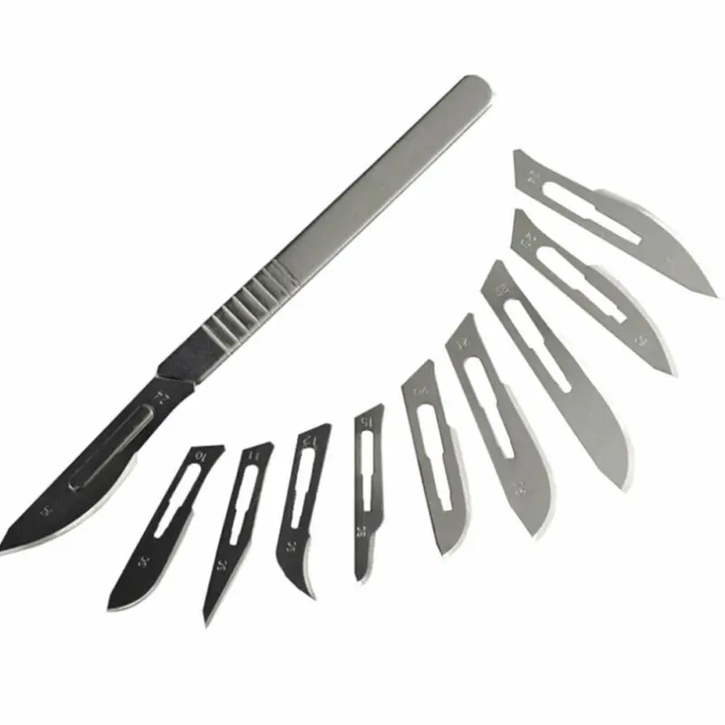 

10#/15#/20#/21#/22#/23#/24#Carbon Steel Surgical Scalpel Blades+1pc 4# Handle Scalpel Cutting Tool Repair Animal Surgical Knife