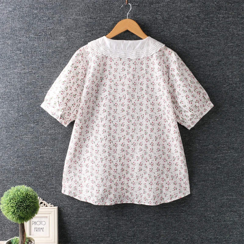 

Summer new Sweet Organza Lapel Small Fresh Floral top short sleeve loose shirt casual wear