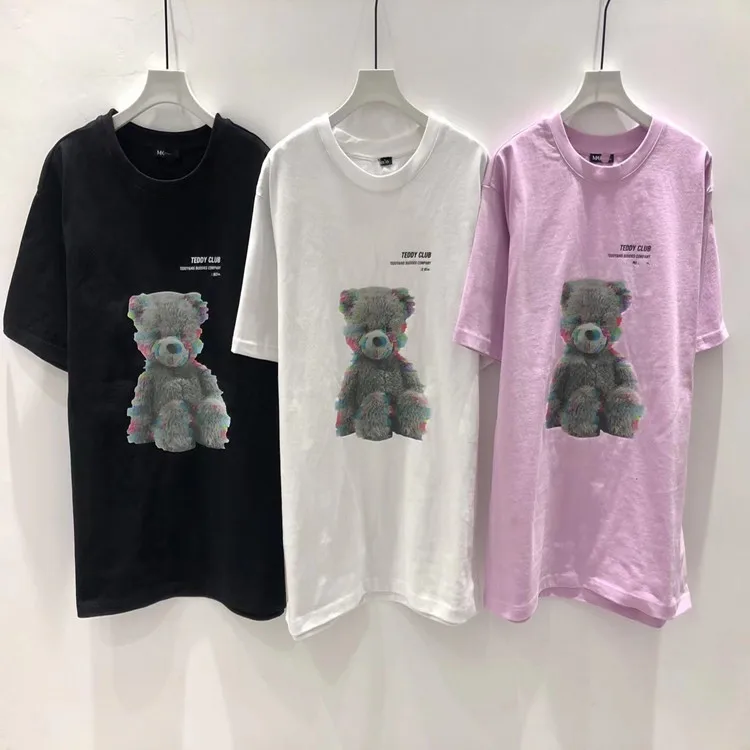 

Summer Fashion Shirt Cotton Print T Shirt Women Tops Base O neck Cute Bear short sleeve Tees Girls Tshirt short sleeve girl