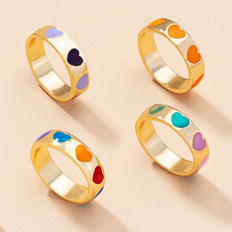 Корейские Простые Модные кольца для женщин, цветное кольцо с капающим сердцем, новинка, Винтажный дизайн, модные ювелирные украшения