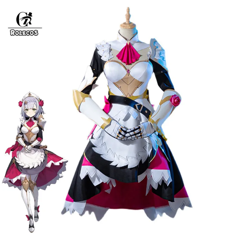 

ROLECOS Genshin Impact Noelle Cosplay Costume Noelle Cosplay Costume Women Costume Knights Maid Dress Halloween Outfit Full Set