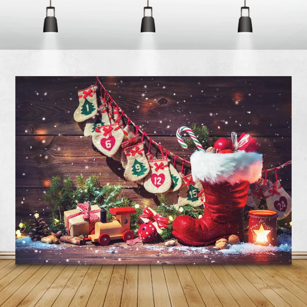 Фон для фотосъемки с изображением рождественских чулок деревянных досок