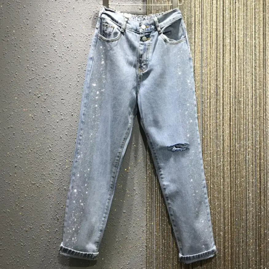 Женские модные джинсы с высокой талией повседневные свободные штаны до