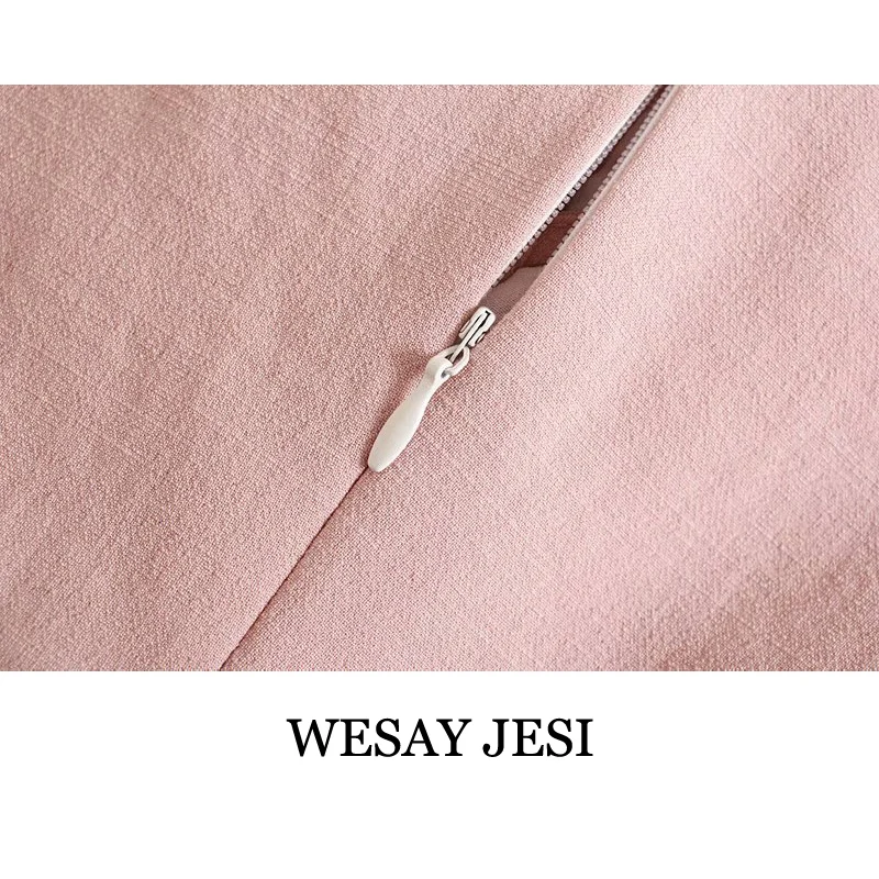 

WESAY JESI Summer Dress 2021 Elegant Sweet Pink Dress Square Neck Chest Decorative Lace Mini Skirt Sexy Split Hem Ladies Skirts