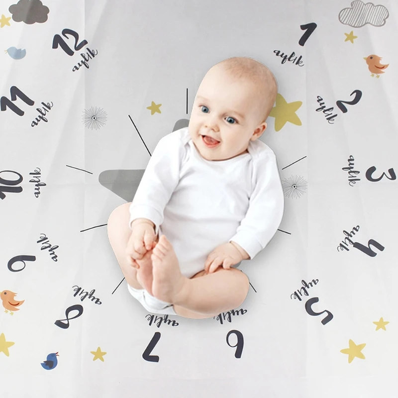 

Baby Monthly Record Growth Milestone Blanket Newborn Soft Swaddle Wrap Photography Props Creative Background Cloth 090A