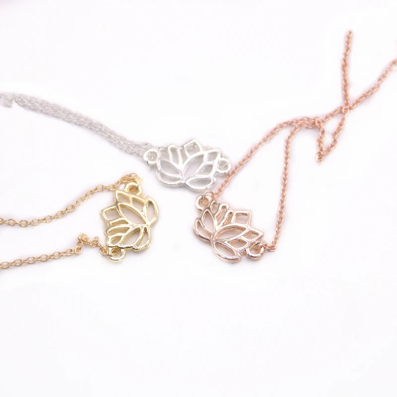 

Fashionable Lotus Pendant Necklace Hollow out Design Plant Flower series necklace Three Color Optional
