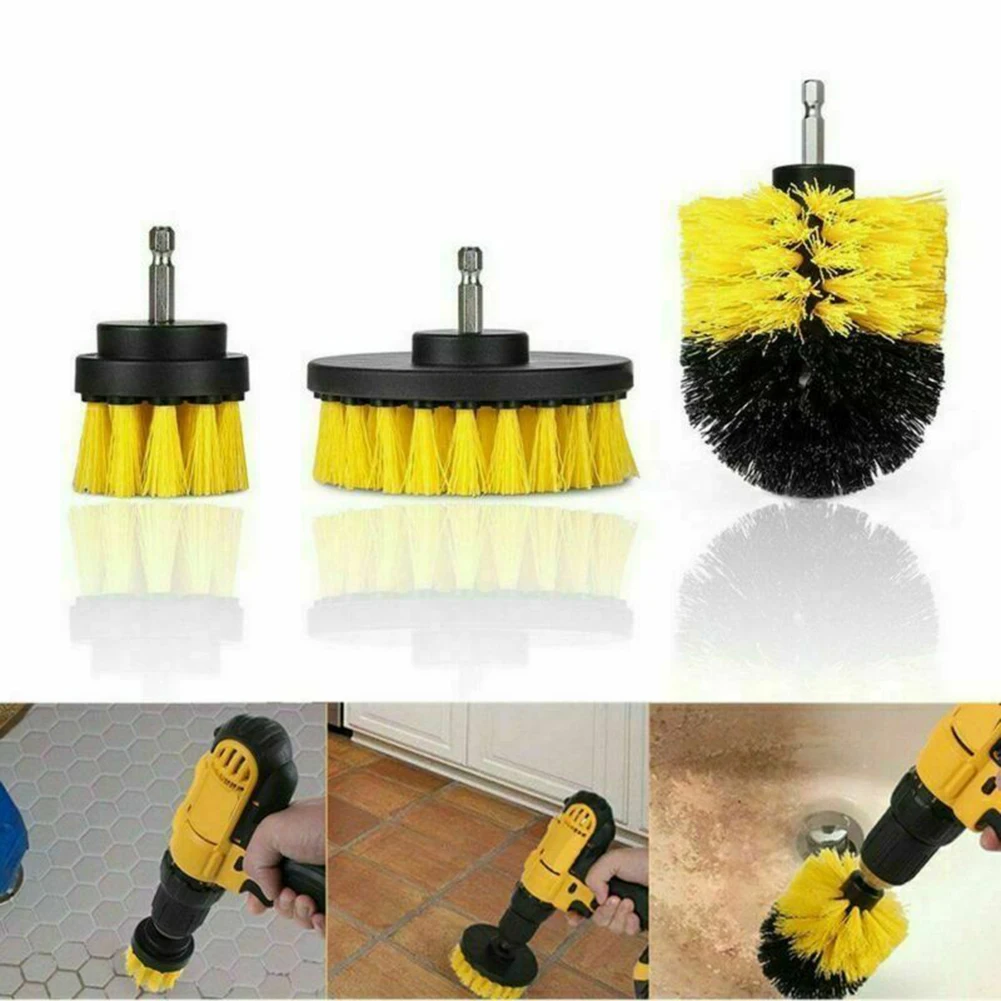 

3pcs Scrubbing Brush Yellow Drill brush For Electric Power Drill Nylon bristles Practical