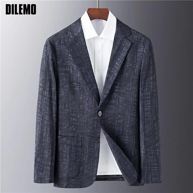 

High End New Designer Brand Luxury Casual Fashion Striped Slim Fit Night Mens Blazer Business Suite Jacket Elegant Mens Clothing