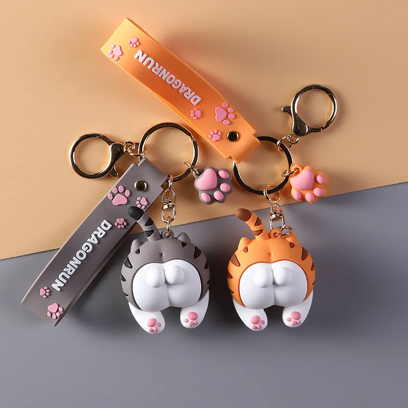 Fashion Cute Cat Butt Key Chain Woman Bag Pendant Cartoon Drop Plastic Ring Action Figures | Украшения и аксессуары