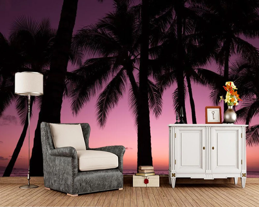 Обои 3d с Естественным ландшафтом настенные панели пальмами на закате для