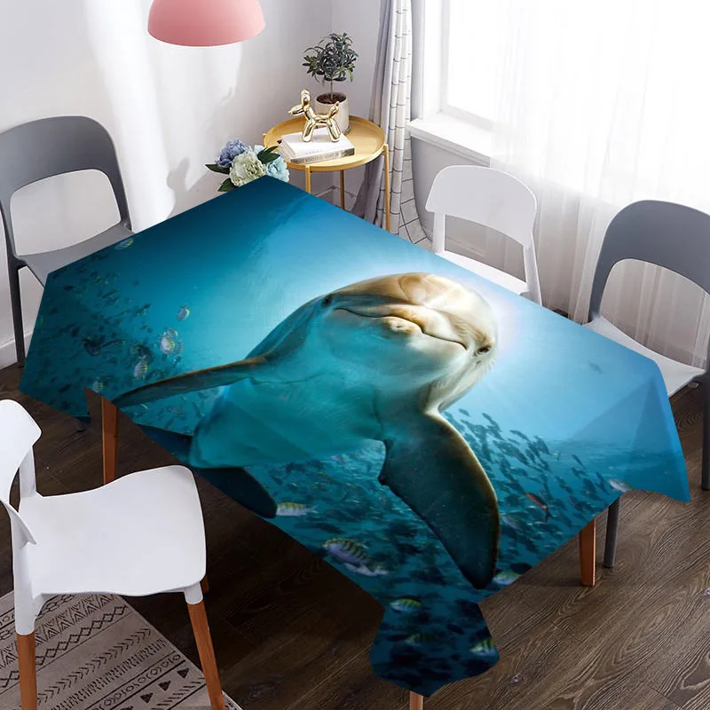

Sea Animal Dolphin Print Table Cloth Waterproof Rectangle Dining Table Cover For Living Room Kitchen Decoration Tablecloth