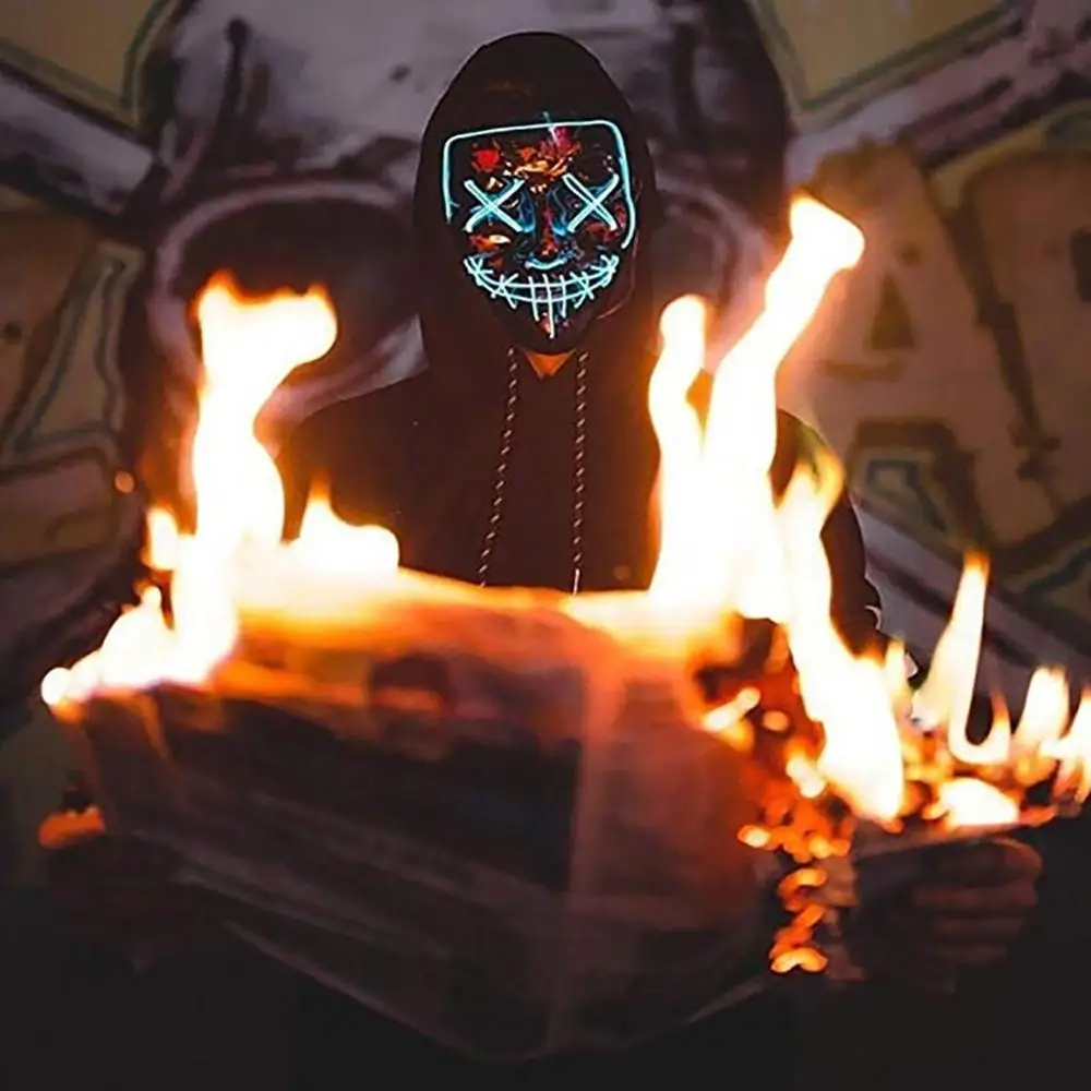 Светодиодная неоновая маска на Хэллоуин светится в темноте вечерние ужасные