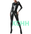 Сексуальный экзотический сексуальный женский костюм ручной работы из черного латекса zentai cekc Фетиш через плечо энтери боди на молнии