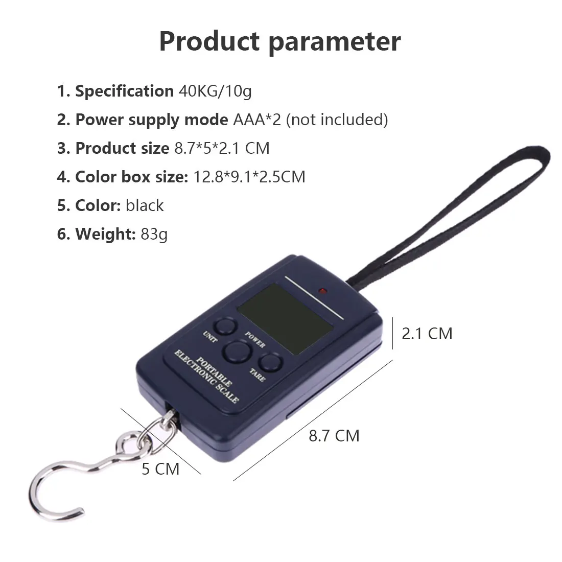 

40kg x 10g Mini Digital Scale for Fishing Luggage Travel Weighting Steelyard Hanging Electronic Hook Scale, Kitchen Weight Tool