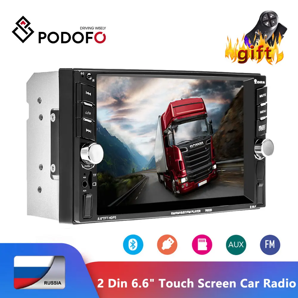 Podofo 2 Din 6 &quotЖК сенсорный экран автомобильный аудио 12 в авто радио плеер с bluetooth hands