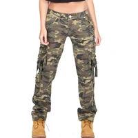 prowow new arrival hot sale ladies low waist comfortable camouflage pants loose tappered leisure sports overalls