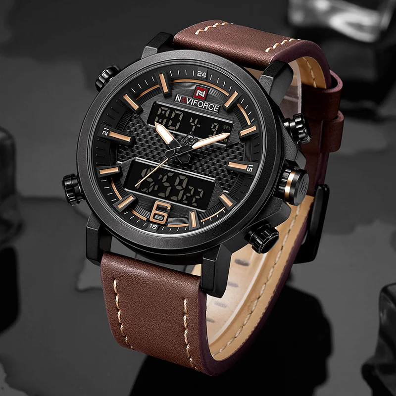 Часы наручные NAVIFORCE Мужские кварцевые модные роскошные брендовые цифровые