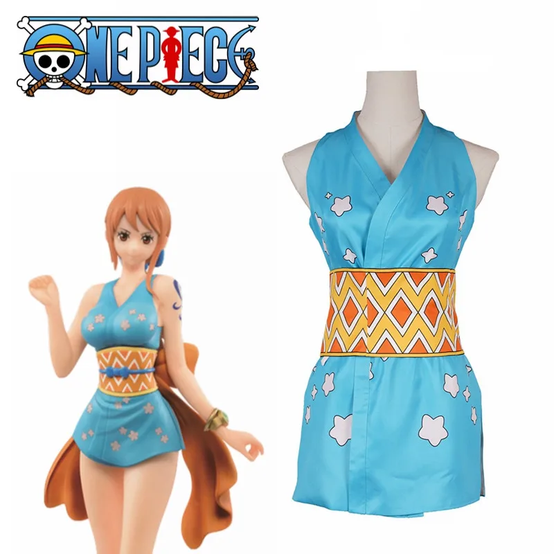 

Anime One Piece Cosplay Nami Blue Dress Costume Women Fancy Party Dress S-3XL size
