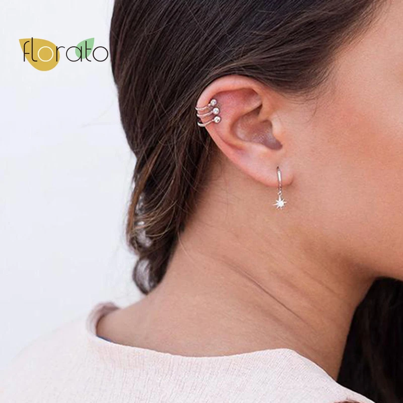 

New Dainty Eight-Pointed Star Huggie Hoop Earrings 925 Sterling Silver Clssic Shiny Earrings For Women Girls Jewelry Gift