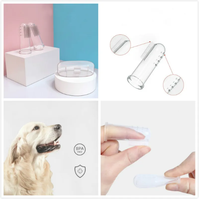 Супермягкая Силиконовая зубная щетка на палец для домашних животных собак кошек