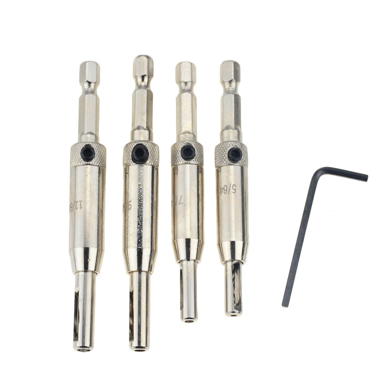 

4PCS 2/2.8/3.5/4.5mm HSS Self Centering Hinge Center Hexagon Drill Bits Door Cabinet Woodworking Positioning Hole Puncher