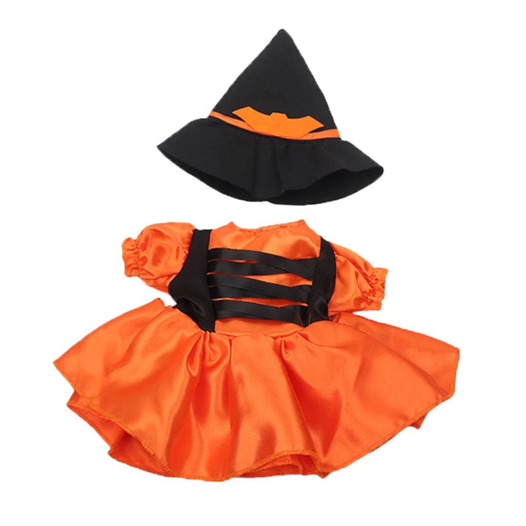 

18 Inch American Doll Halloween Pumpkin Witch Costume Skirt w/ Hat Outfits Girl Handmade Casual Clothing