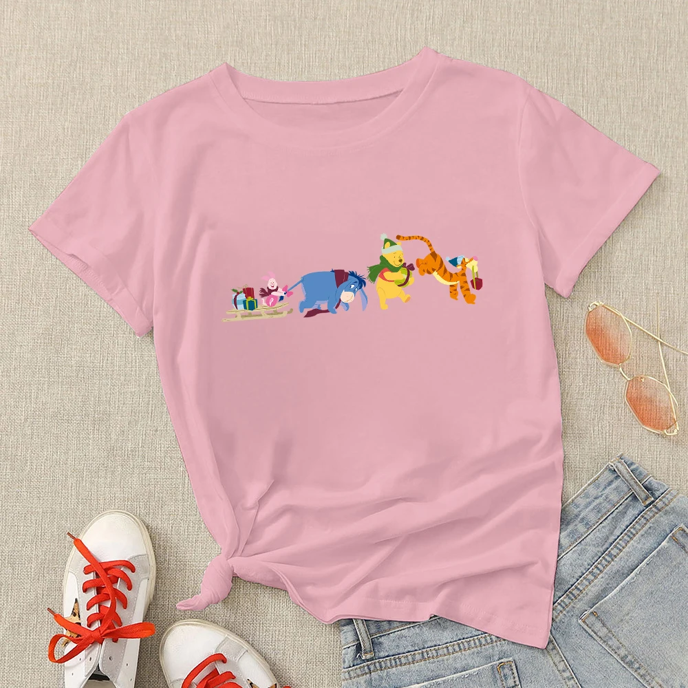 

Y2k Fashion Winnie the Pooh Clothes Pink Disney T-shirt Woman Summer Comfy Simple Top Casual Streetwear Girl Shirt Poleras Mujer