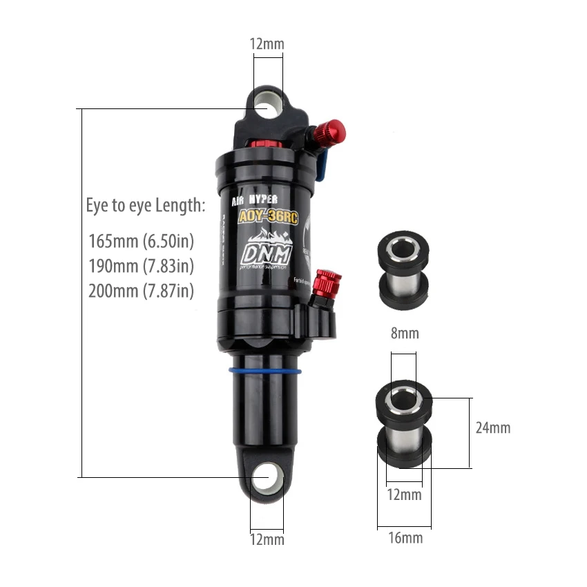 Задний амортизатор для горного велосипеда с 24 мм дополнительной втулкой 165 190 200 |