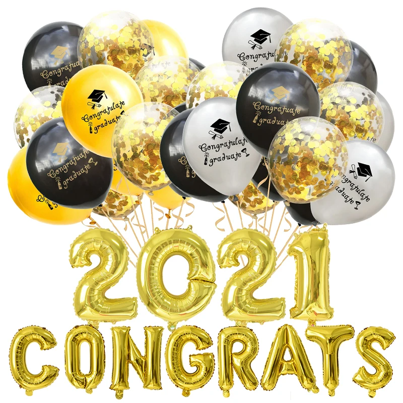 

1-15pcs Graduation Balloons Gold Silver Black Latex Balloon Confetti Ballons 2021 Congratulation Grad Party Decoration Supplies