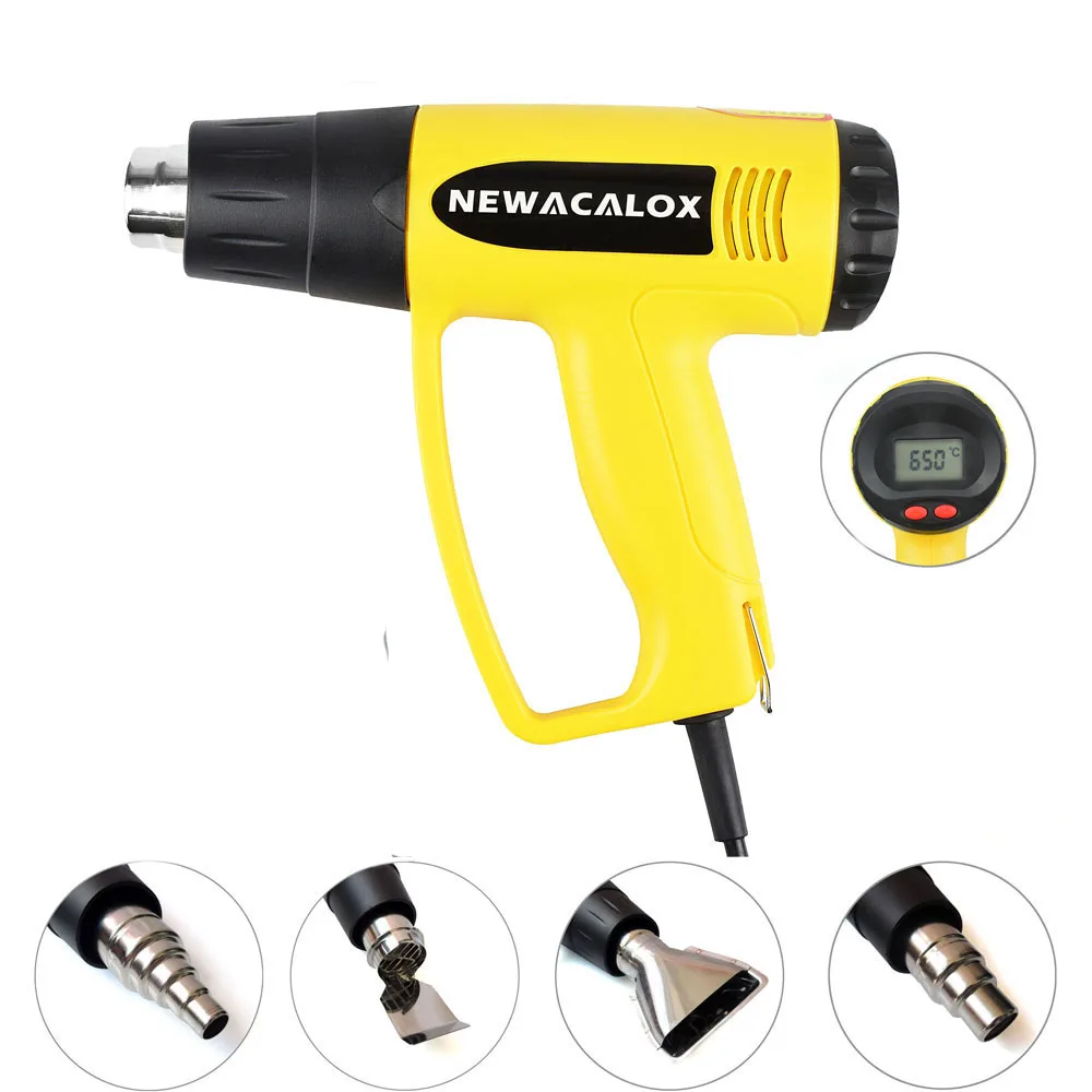 Yellow LCD Heat Gun NEWACALOX ЖК-дисплей ЕС 220 в 2000 Вт Тепловая пушка с регулируемой температурой промышленная фена термоусадочная упаковка термонагреватель - Цвет: Yellow LCD Heat Gun