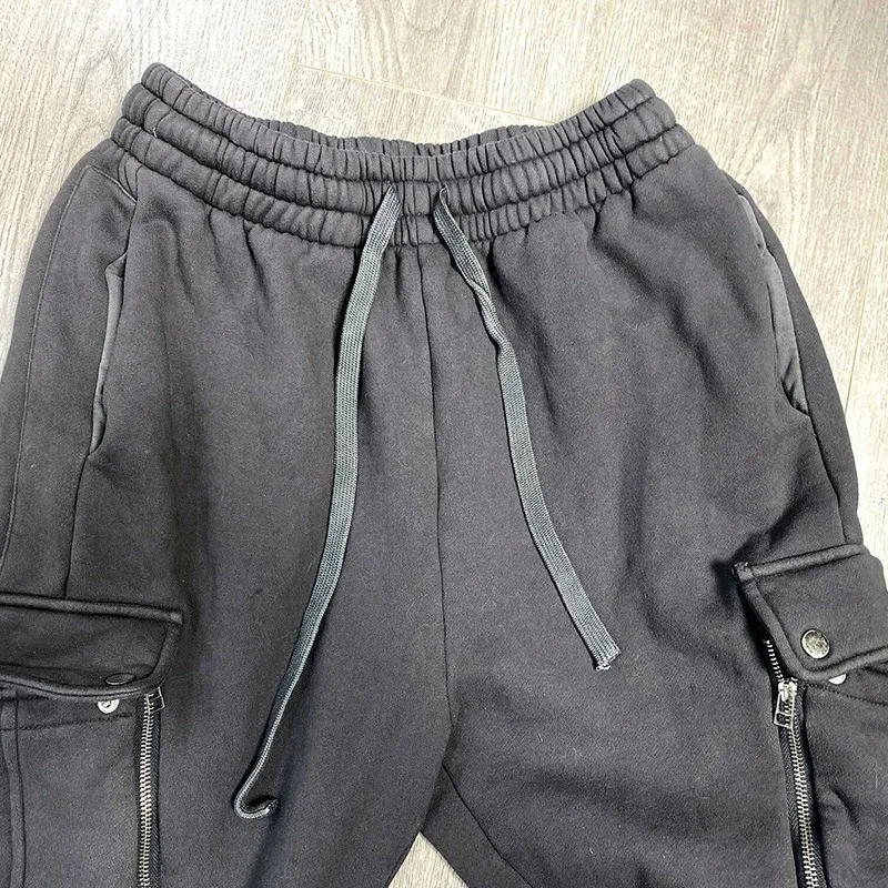 

Men Spring Multi-pockets Cargo Pencil Pants Elastic Waist Loose Fit Sweatpants High Street Casual Black Trousers Male M-2XL