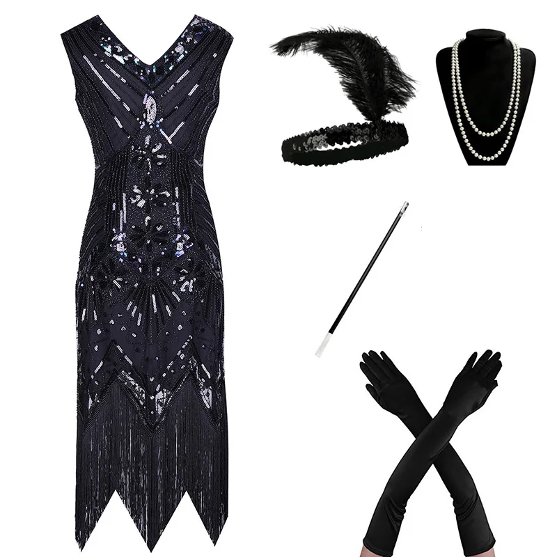 F 1920s Flapper платье Great Gatsby вечерние платья с блестками и бахромой - Цвет: F