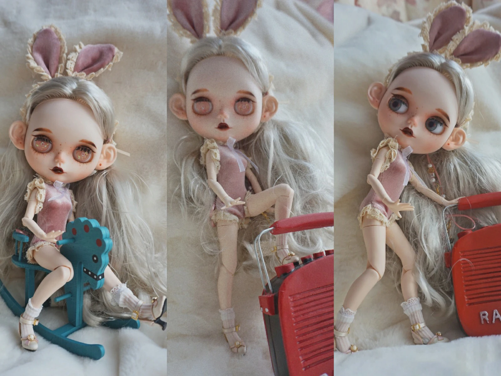 3 шт./компл. комплект из платья с кроликом ручной работы бархатное кружевное