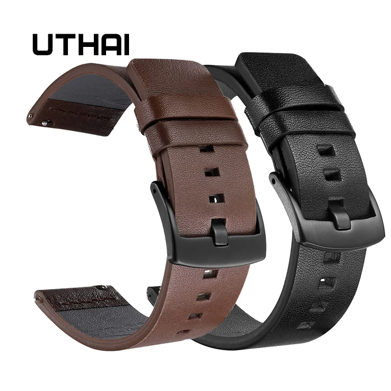 UTHAI ремешок для часов из натуральной кожи Samsung Galaxy Watch 42 46 мм Gear S3 спортивный Quick