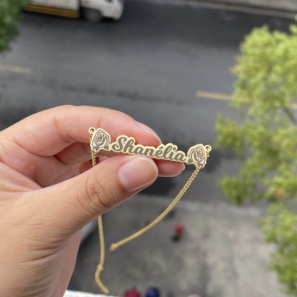 Rose Flower Crown Custom Name Necklace Stainless Steel Vacuum Electroplating Laser Engraving Necklace Hip Hop Nameplate Pendant