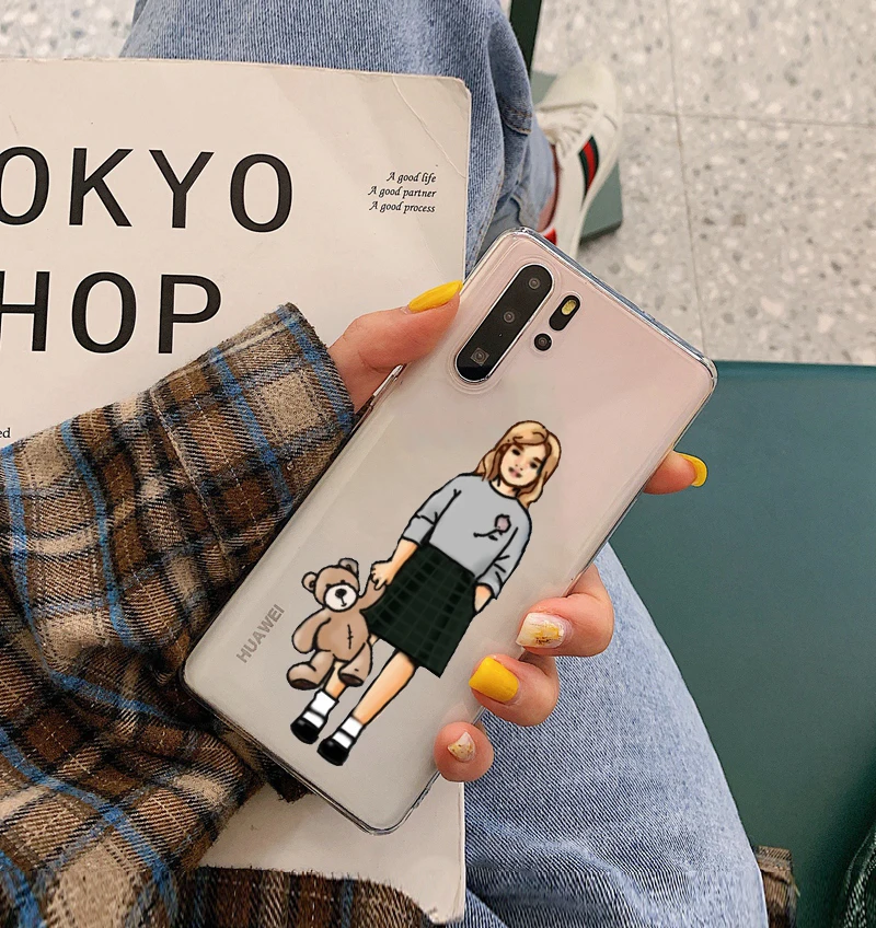 Модный женский силиконовый прозрачный чехол для телефона мамы и дочки huawei P8 P9 P10