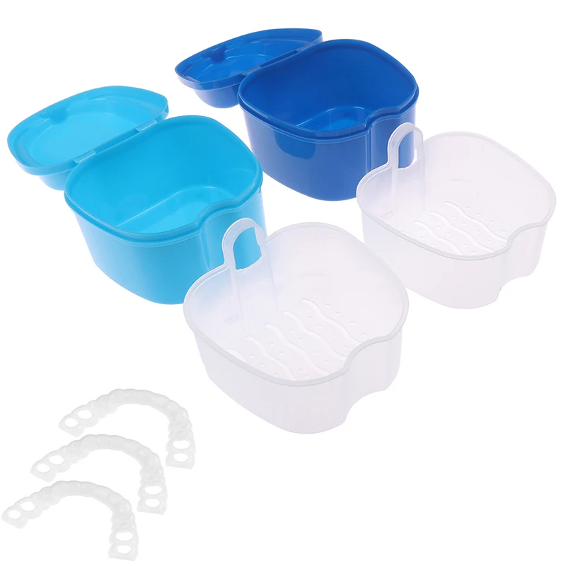 

1pcs Denture Bath Box Teeth Case Dental Retainer Denture Storage Box With Hanging Net Container Denture Cleaning Boxs