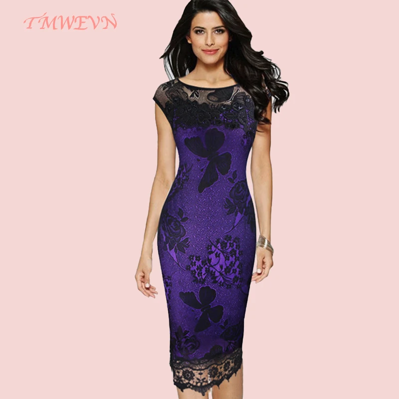 Платье Карандаш TMWEVN кружевное с вышивкой модные вечерние большие