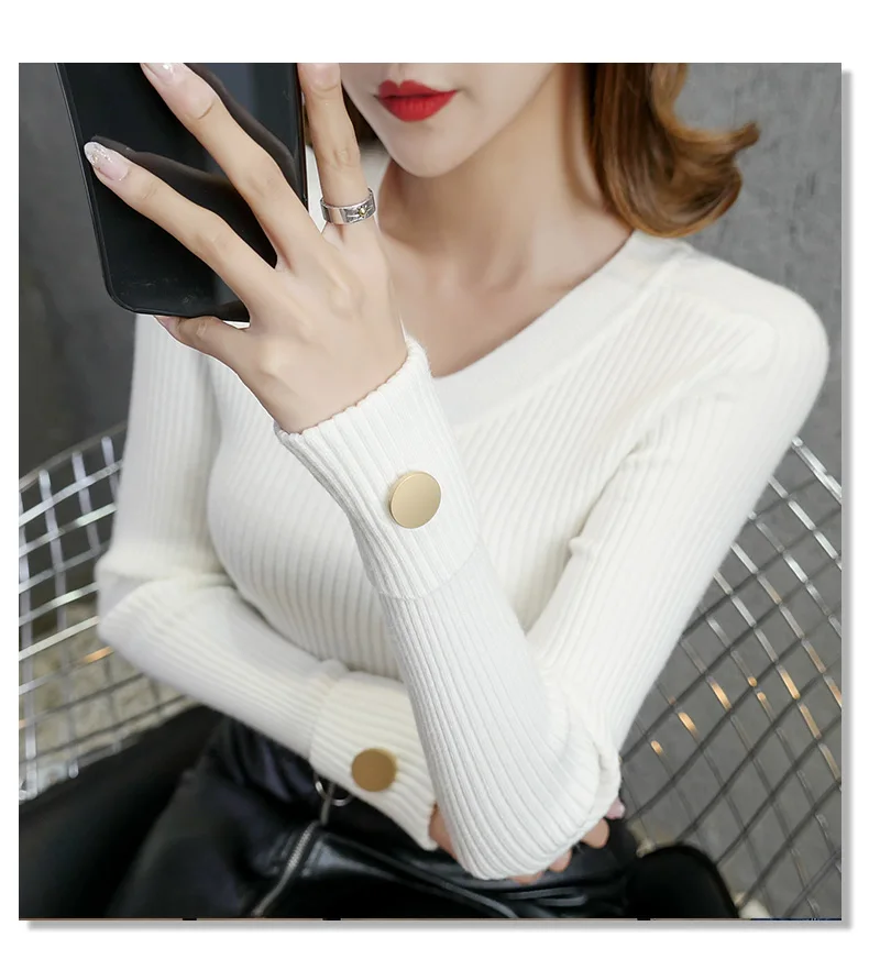 

V-neck knitwear autumn and winter new Korean version slim and thickened base coat and sweaters women's Pullover