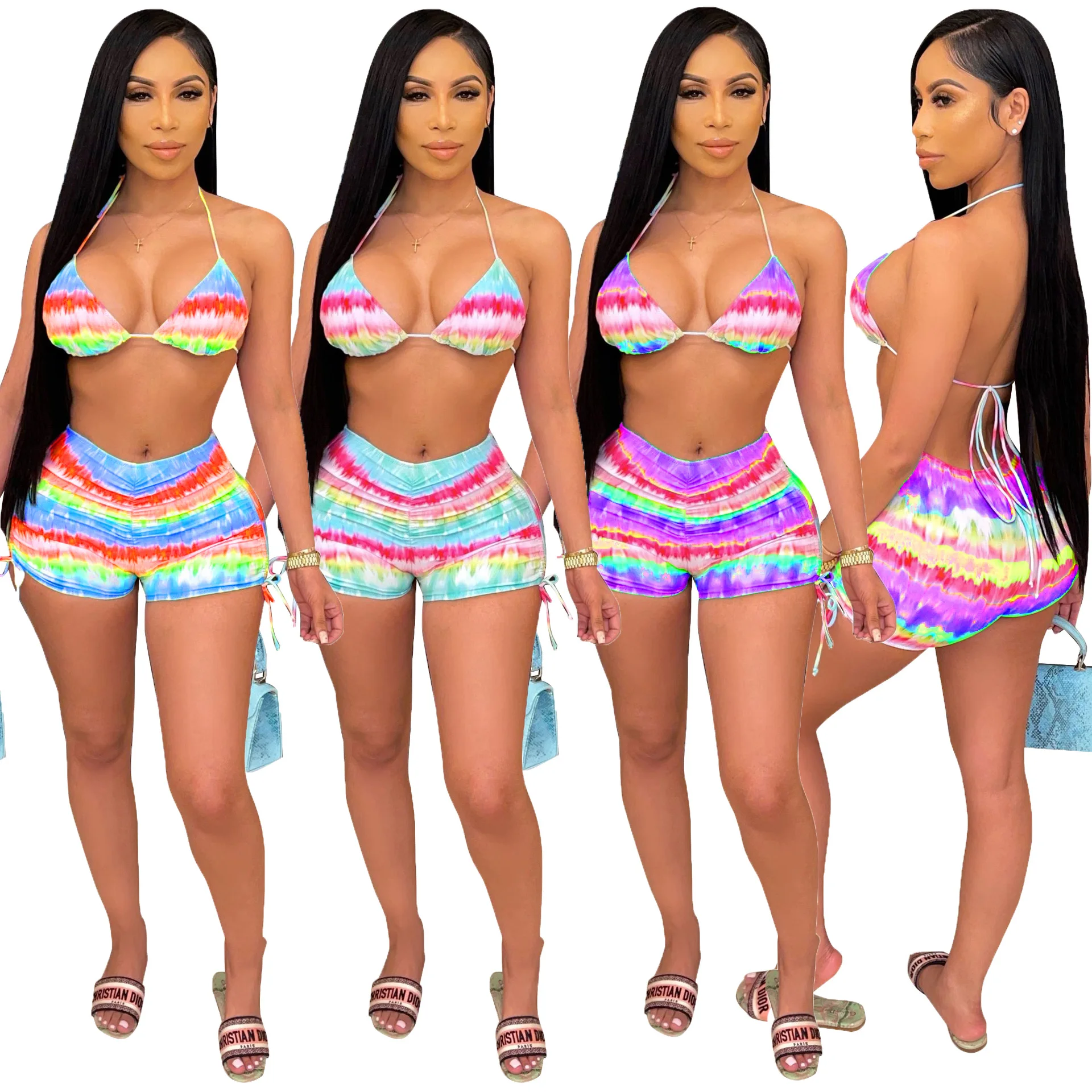 

Printed Pleated Sexy Split Swimsuit Bikini Beach Hot Pants Beach Style Fashion Casual Clothing Women's Summer Cool Sexy Bikini