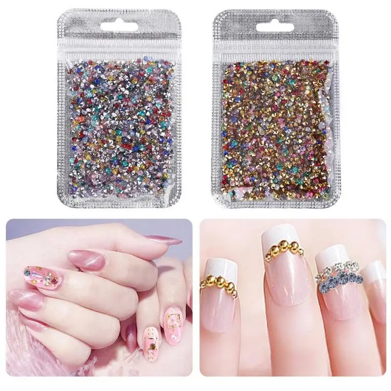 1000 шт. стразы для дизайна ногтей круглые Серебристые Стразы с заостренным дном 3D