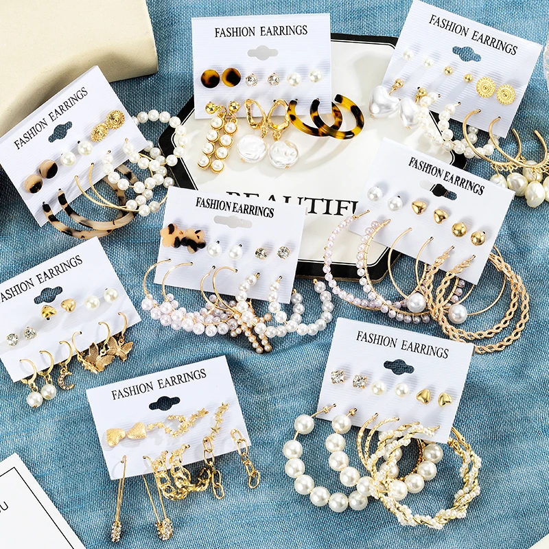 

New Women's Earrings Set Tassel Pearl Acrylic Earrings For Women Bohemian Fashion Jewelry 2021 Geometric kolczyki Hoop Earings