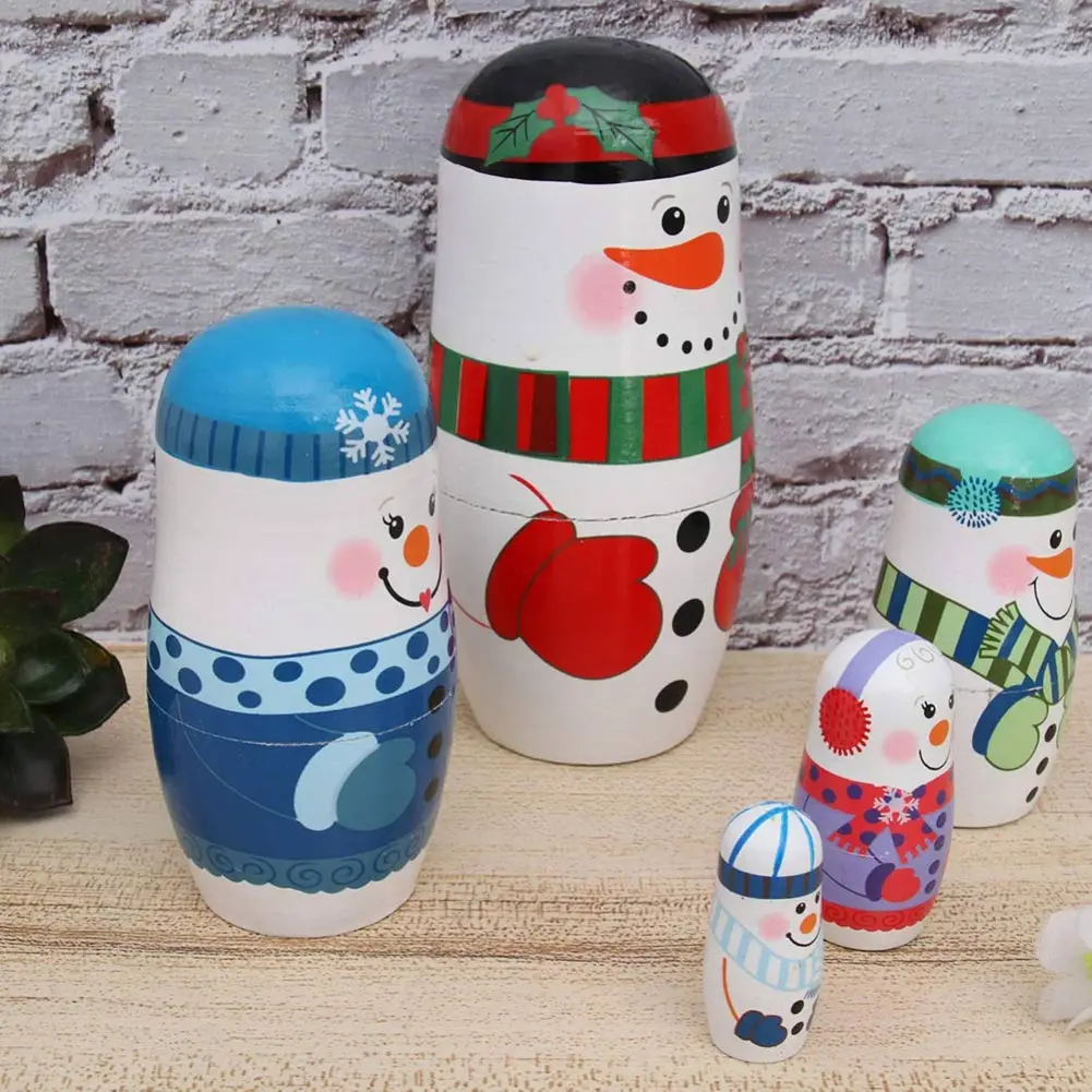 

2020 New Snowman Wooden Matryoshka Russian Nesting Doll 5 Layers Stacking Toy Craft Decor