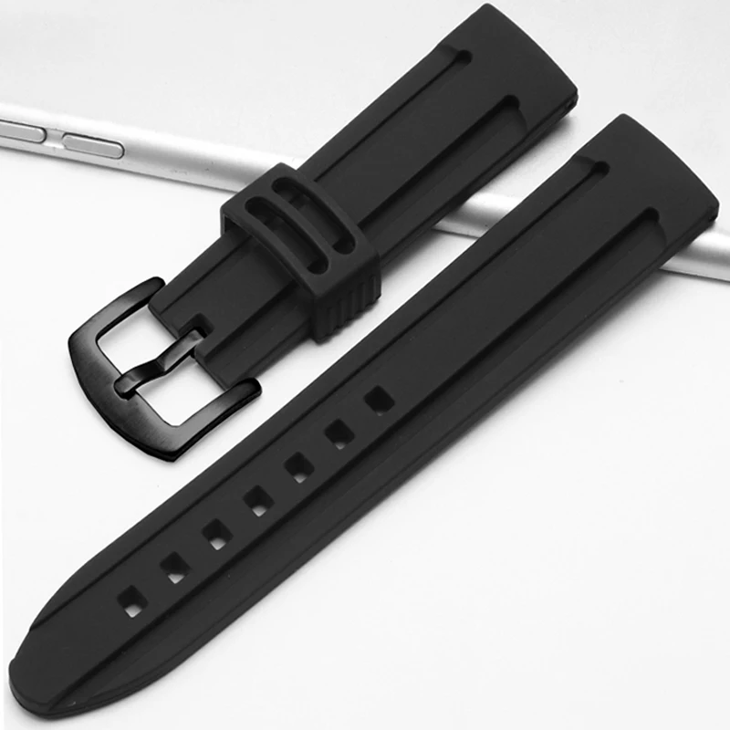 22mm 24mm Silicone Watch Band Strap Sport Soft Diving Rubber Clock Watchbands Stainless Steel Pin Buckle Bracelet Accessories