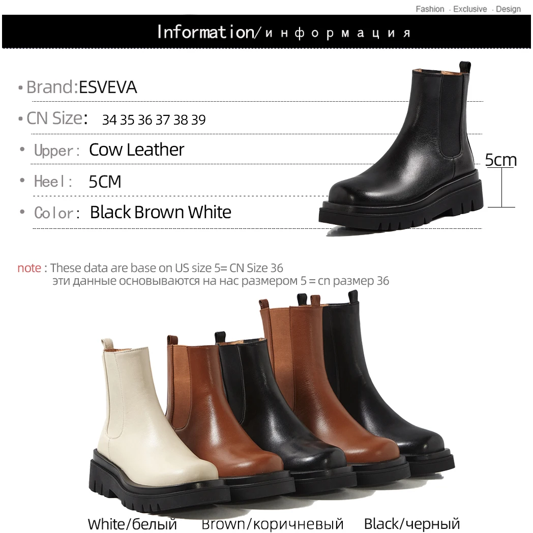 

ESVEVA 2021 Autumn Winter Slip on Women Shoes Square High Heel Ankle Boots Cow Leather Round Toe Fashion Ladies Pumps Size 34-39