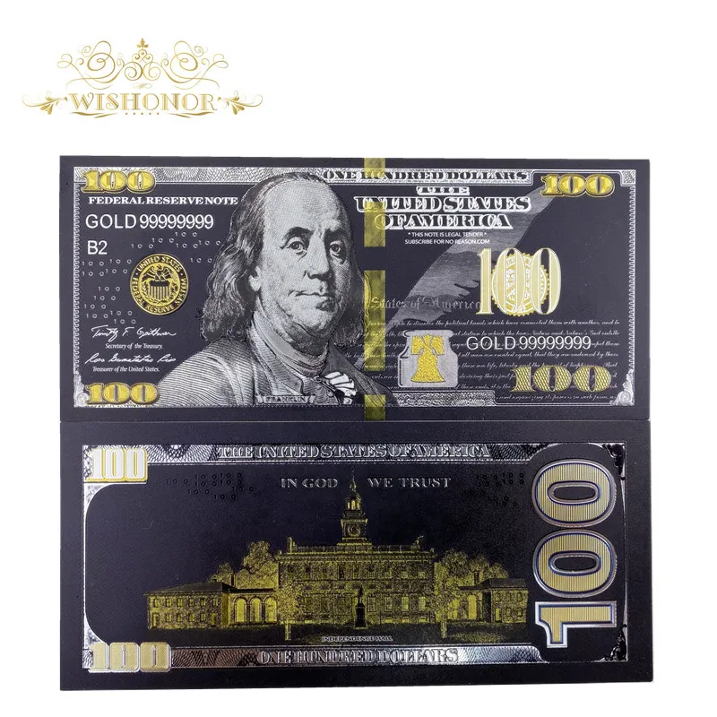 

10pcs/Lot New Design For America Banknote 100 Dollar Banknote in 24k Black Gold Plated Fake Paper Money For Collection