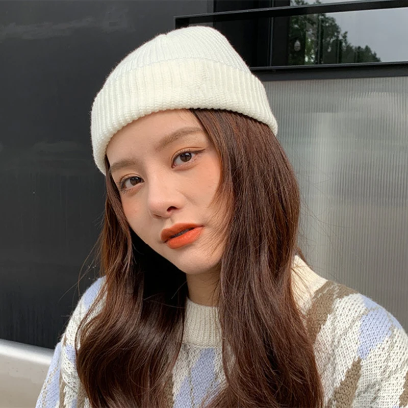 

Knitted Beanie Hat Men Skullcap Women Winter Warmer Retro Brimless Baggy Melon Cap Docker Beanies Hats M2