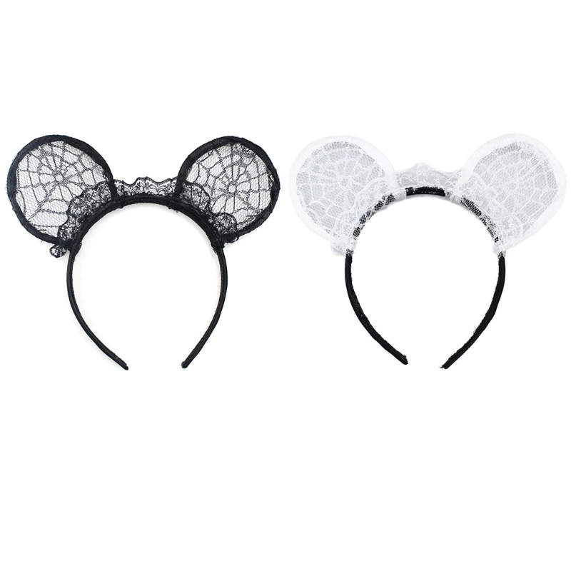 

573B кружевные повязки на голову с ушками животных, Кружевная повязка для волос с оборками, головной убор для косплея, тиара на Хэллоуин