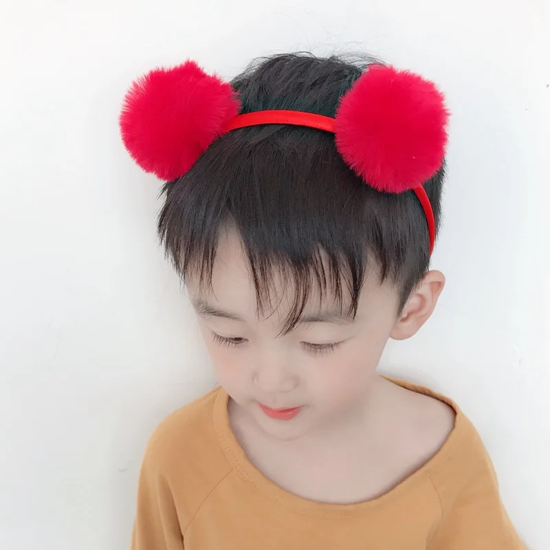 Ободок Детский плюшевый с большими шариками и кошачьими ушками 12 шт./лот| |